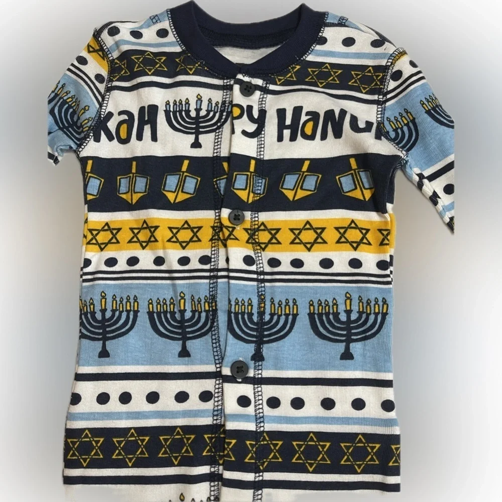 NWT Lazy One Snuggly Flapjack Long John’s With A Trap Door. “Happy Hanukkah” 2T